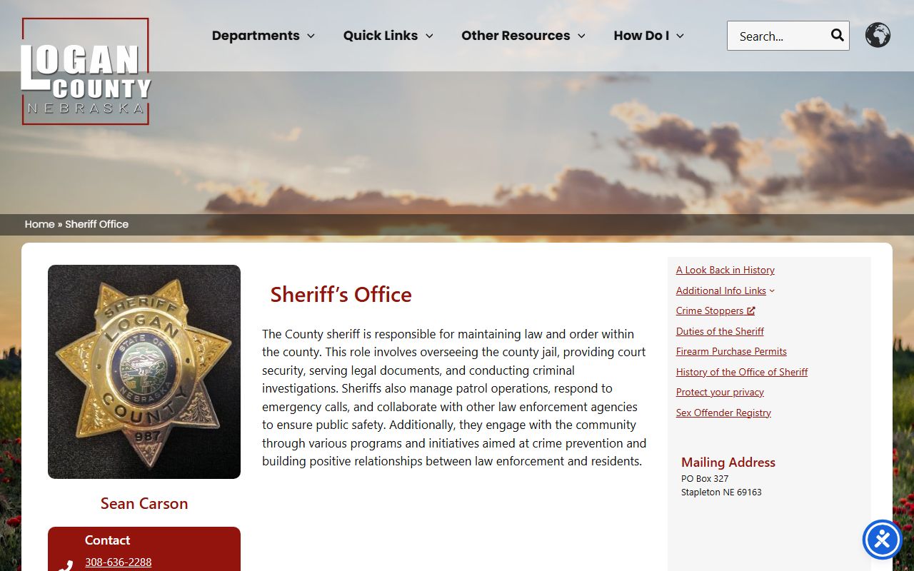 Logan County Sheriff's Office inmate custody information page