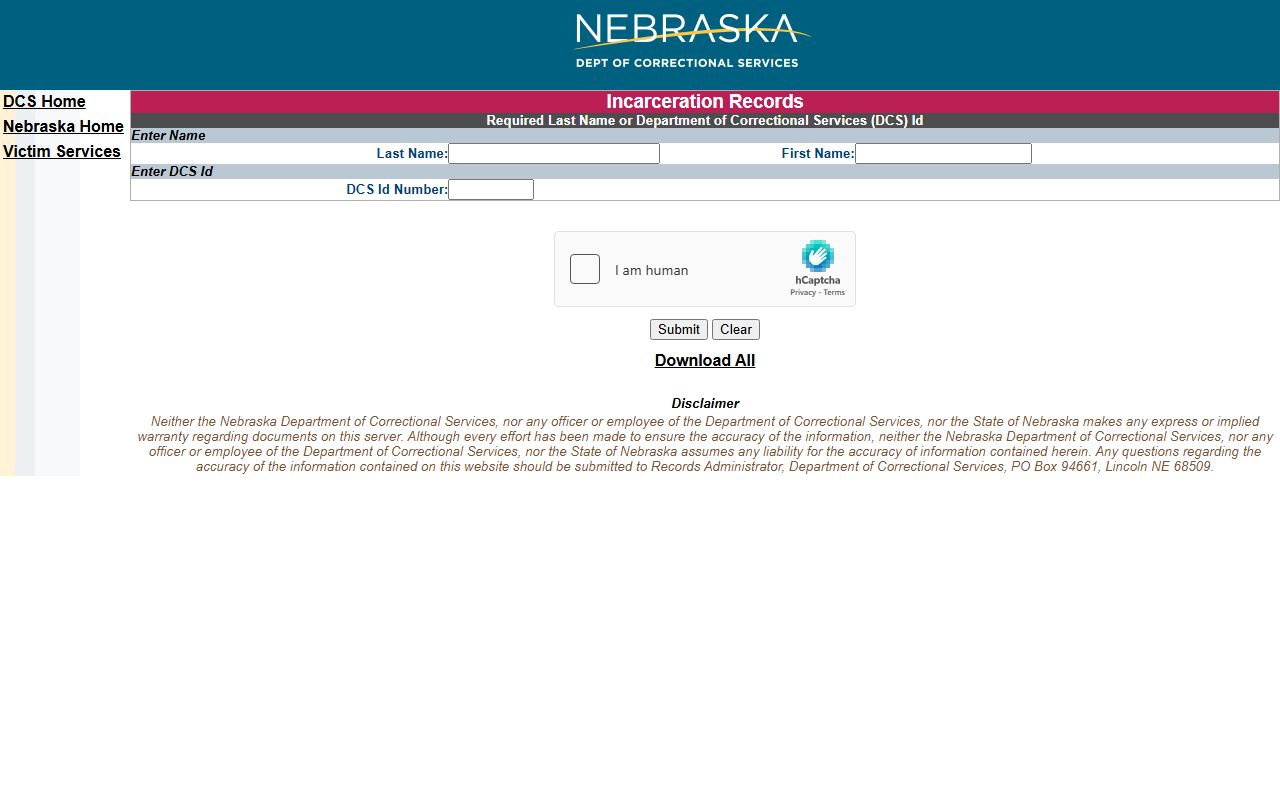 NDCS inmate search for Logan County sentenced prisoners